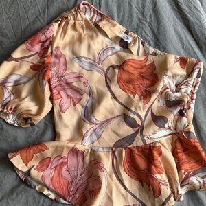ANTHROPOLOGIE dRA One-Shoulder Floral Peplum Blouse | Size: S